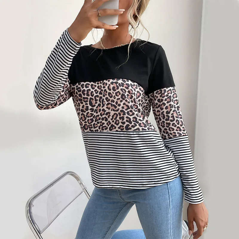 2022 High Quality New Arrival Woman Tops Fashionable Autumn Women Clothing Leopard And Stripe Color Block Long Sleeve Top
2022 High Quality New Arrival Woman Tops Fashionable Autumn Women Clothing Leopard And Stripe Color Block Long Sleeve Top