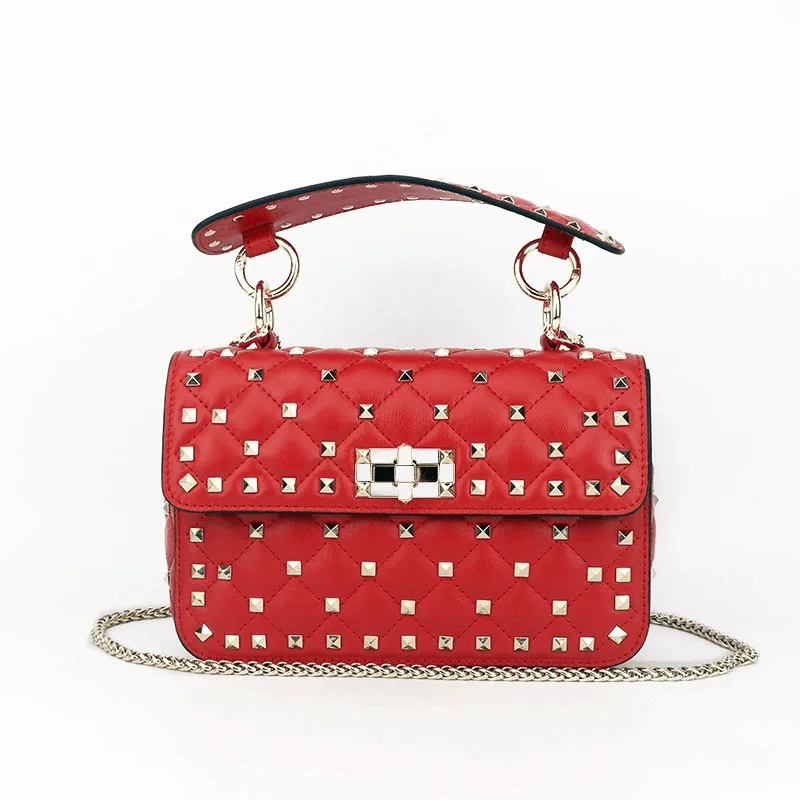 Fashion Messenger Bag Chain Female Rivets Square Real Leather Handbag Women Red Shoulder Bag, Black , khaki red and pink
Fashion Messenger Bag Chain Female Rivets Square Real Leather Handbag Women Red Shoulder Bag, Black , khaki red and pink