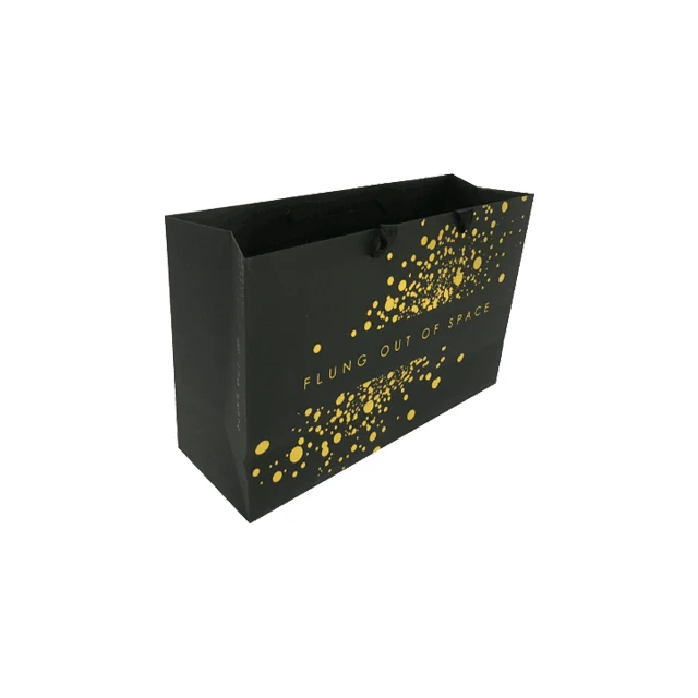 luxury reusable matt black paper shopping bag gold foil logo