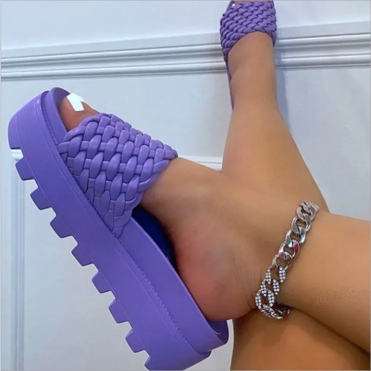 2021 new pure color Thicken flat sole Large size platform weave slippers women, 5colors
2021 new pure color Thicken flat sole Large size platform weave slippers women, 5colors