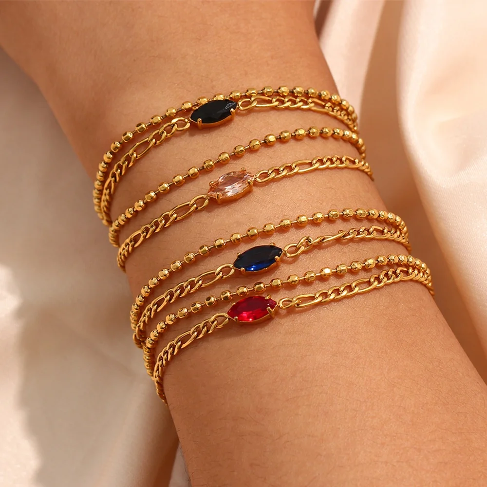 Dreamshow Double Layer Figaro Chain & Bead Chain Zircon Charm Bracelet 18K Gold Plated Stainless Steel Bracelet For Women
Dreamshow Double Layer Figaro Chain & Bead Chain Zircon Charm Bracelet 18K Gold Plated Stainless Steel Bracelet For Women