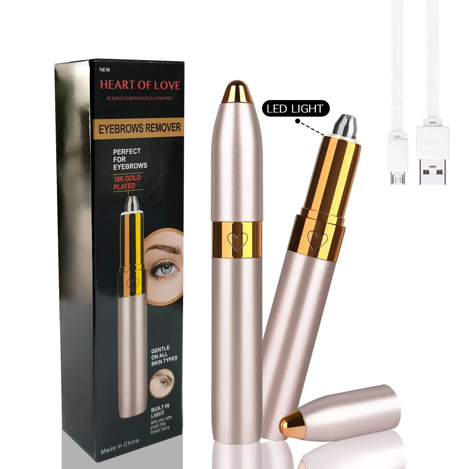 Amazon Hot Sale Wholesale Women Makeup Tools USB Rechargeable Mini Electric Hair Removal Pen Eyebrow Trimmer, Gold&sliver
Amazon Hot Sale Wholesale Women Makeup Tools USB Rechargeable Mini Electric Hair Removal Pen Eyebrow Trimmer, Gold&sliver