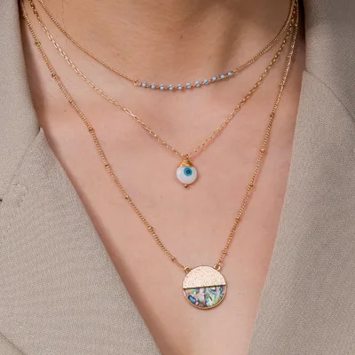 European Stylish Gold Plated Evil Eyes Pendant Necklace Multi Layer Evil Eyes Colorful Abalone Necklace
European Stylish Gold Plated Evil Eyes Pendant Necklace Multi Layer Evil Eyes Colorful Abalone Necklace