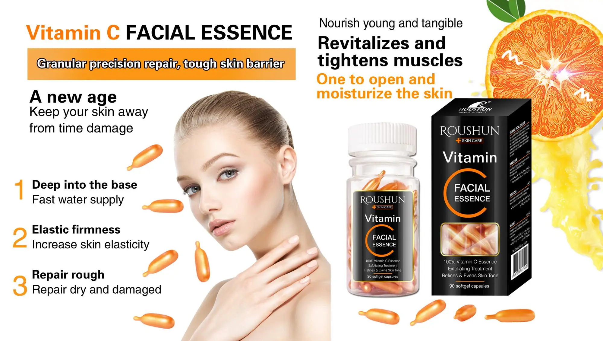 Roushun Vitamin C Serum For Face Capsules Defying Rejuvenation Capsules