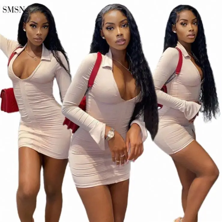 New Trendy Sexy Fashionable Solid Color Deep V Neck Long Sleeve Bodycon Dress Women Mini Dresses
New Trendy Sexy Fashionable Solid Color Deep V Neck Long Sleeve Bodycon Dress Women Mini Dresses