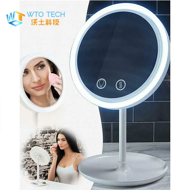 

Makeup Mirror with Fan and Light LED Vanity Mirror with 5X Magnification