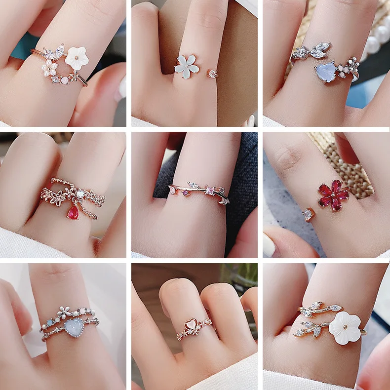 Japan Korean Jewelry Trendy Women Rhinstone Flower Rings Open Ring for Finger Decoration
Japan Korean Jewelry Trendy Women Rhinstone Flower Rings Open Ring for Finger Decoration