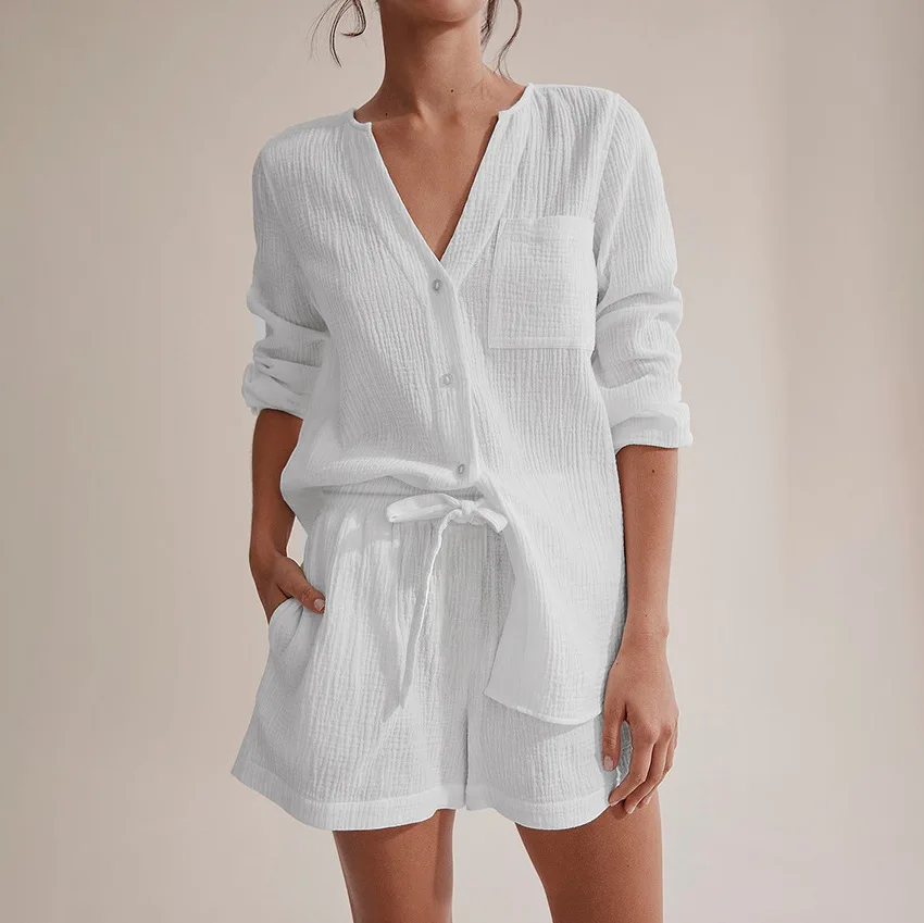 Long Sleeve Cotton Pajamas Double Layer Gauze Pajamas For Women Set Solid Women's Sleepwear
Long Sleeve Cotton Pajamas Double Layer Gauze Pajamas For Women Set Solid Women's Sleepwear