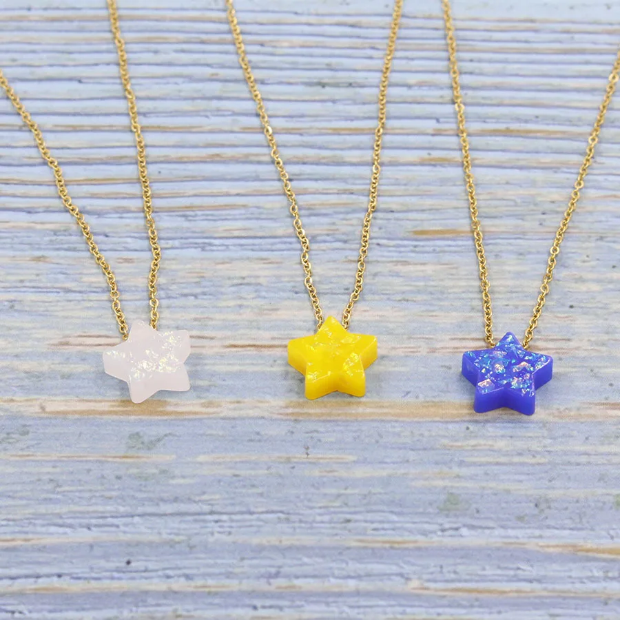Simple Fashion Gold Plated Acrylic Star Pendant Necklace Stainless Steel Resin Opal Star Necklace For Women Girls
Simple Fashion Gold Plated Acrylic Star Pendant Necklace Stainless Steel Resin Opal Star Necklace For Women Girls
