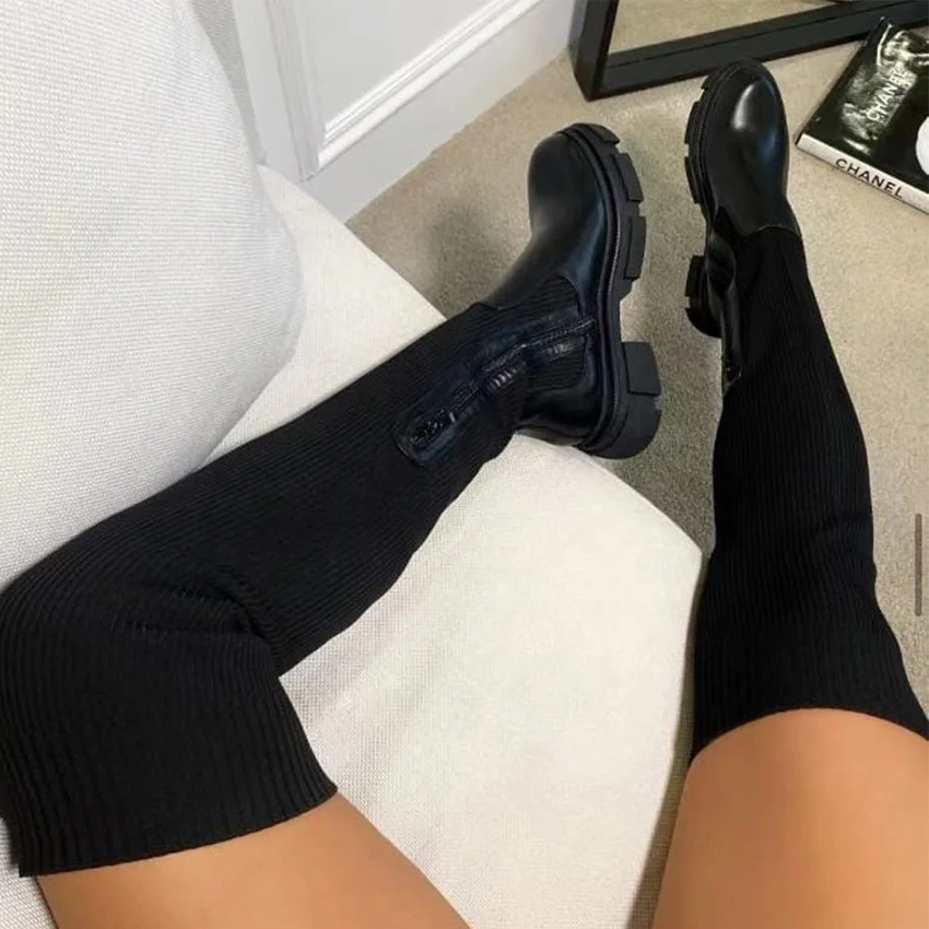 New Stylish Thick Soled Round Toe Knitted Stitching Over the Knee Boots Women's Fashion Elastic Fly Knitted Wool Long Boots, Black,beige
New Stylish Thick Soled Round Toe Knitted Stitching Over the Knee Boots Women's Fashion Elastic Fly Knitted Wool Long Boots, Black,beige