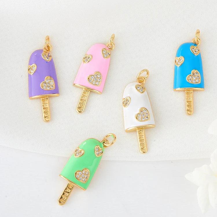 Cute Jewelry Accessories Multicolor Dripping Oil 14K Gold Plated Enamel Ice cream shaped Charm Pendant for Jewelry Diy
Cute Jewelry Accessories Multicolor Dripping Oil 14K Gold Plated Enamel Ice cream shaped Charm Pendant for Jewelry Diy
