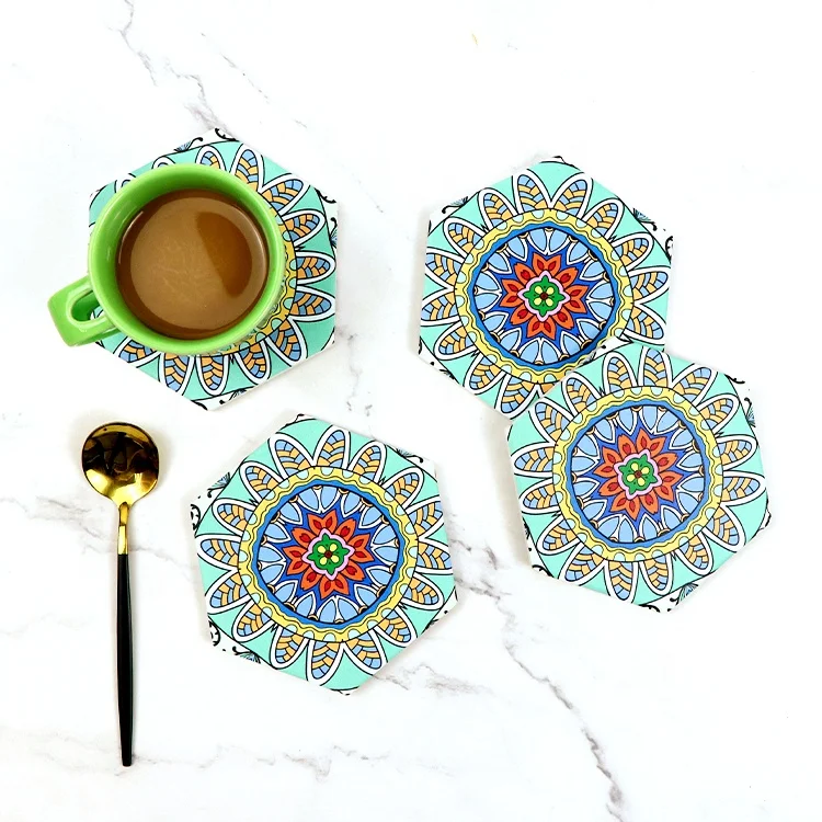 OEM/ODM custom mandala printing hexagon shape colorful tea kitchen table coffee cup mats and placemats tile ceramic coasters set
OEM/ODM custom mandala printing hexagon shape colorful tea kitchen table coffee cup mats and placemats tile ceramic coasters set