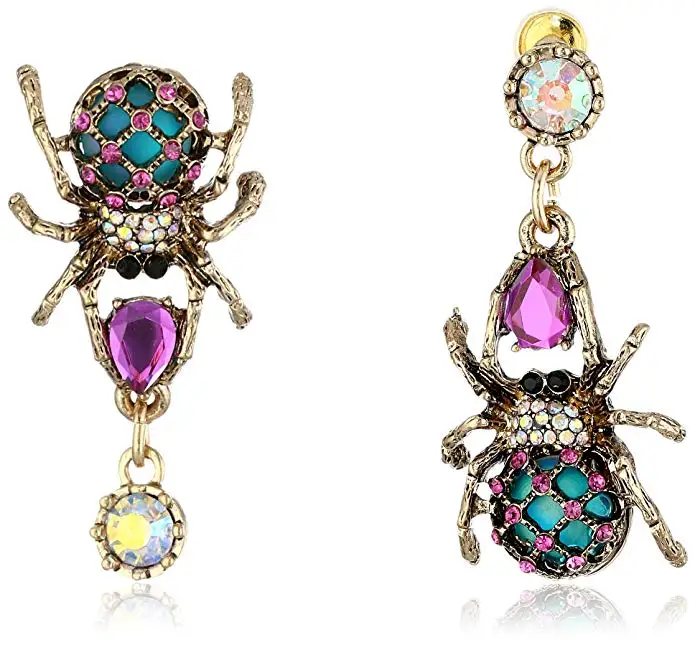 Women's Creepshow Spider Non-Matching Drop Earrings Pink/Antique Gold