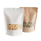 Doypack Ziplock Brown White Kraft Craft Paper Standing Up Pouches Food Packaging Zipper Bags With Window