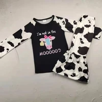 

kids girl farm animal printed bell bottom sets cow baby boutique clothing outfits