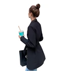 Woven Suit Women Wholesale Fashion Black Woven Single Breasted Adjustable Belt Oversized Blazer Suit Women