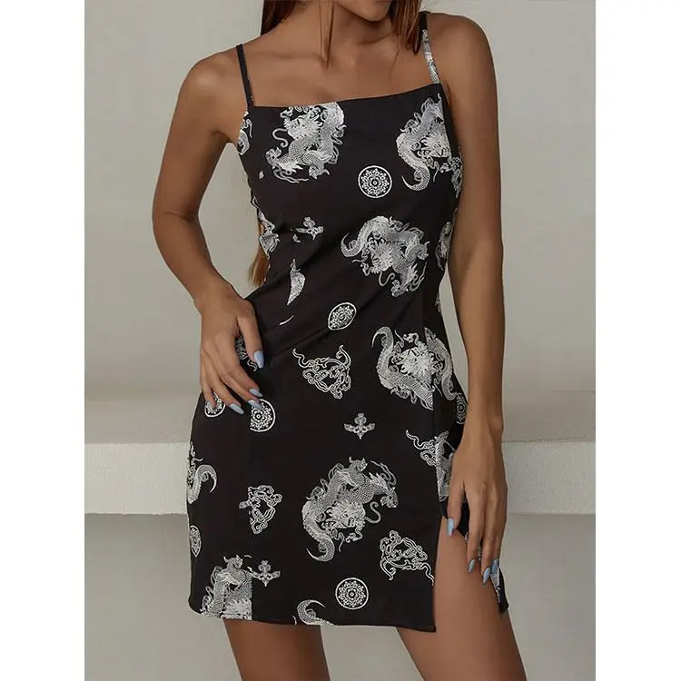 PEARL Black And White Animal Print Halter Dress With Temperament Print Black Midwaist Casual Dresses
PEARL Black And White Animal Print Halter Dress With Temperament Print Black Midwaist Casual Dresses