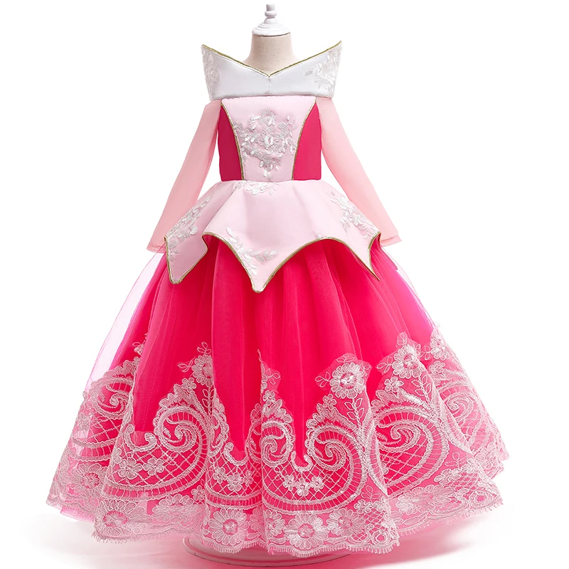 

Girls Princess Dress Up Long Sleeve Embroidered Lace Party Dress, Picture shows