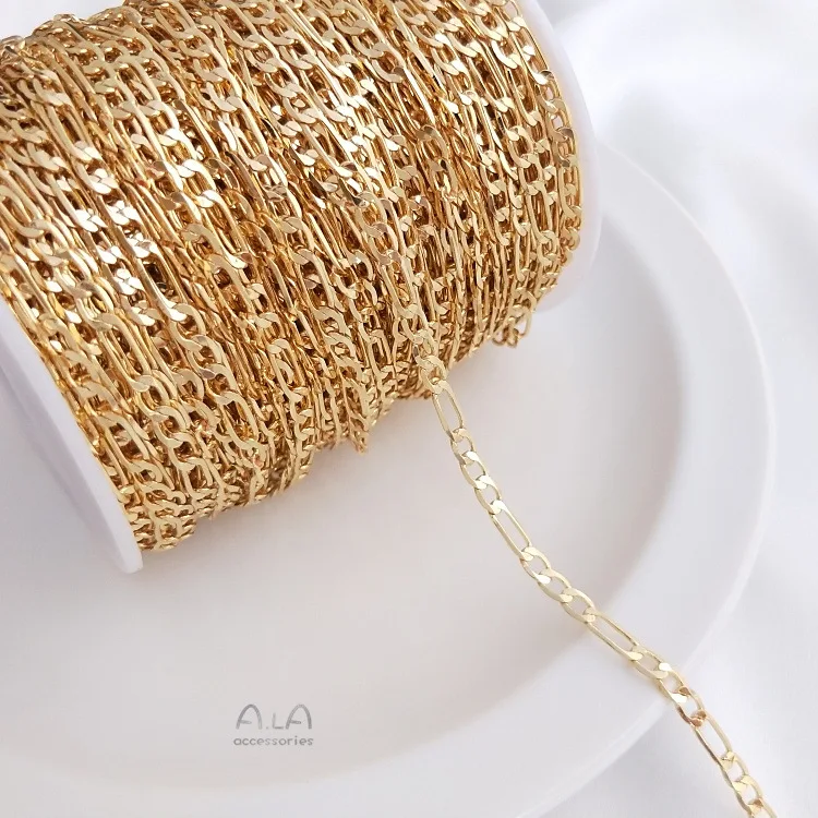 14k GOLDEN Fashion Meter 3:1 Solid Figaro Diamond Cut Chain 3+1 Concave Brass Figaro link Chain gold plated for jewelry making
14k GOLDEN Fashion Meter 3:1 Solid Figaro Diamond Cut Chain 3+1 Concave Brass Figaro link Chain gold plated for jewelry making