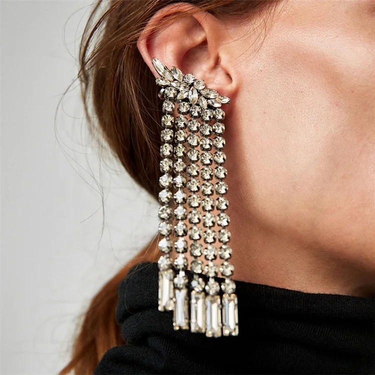 Women Elegant Long Crystal Rhinestone Chain Tassel Earrings Jewellery Wedding Bridal Fringe Earrings, Picture
Women Elegant Long Crystal Rhinestone Chain Tassel Earrings Jewellery Wedding Bridal Fringe Earrings, Picture