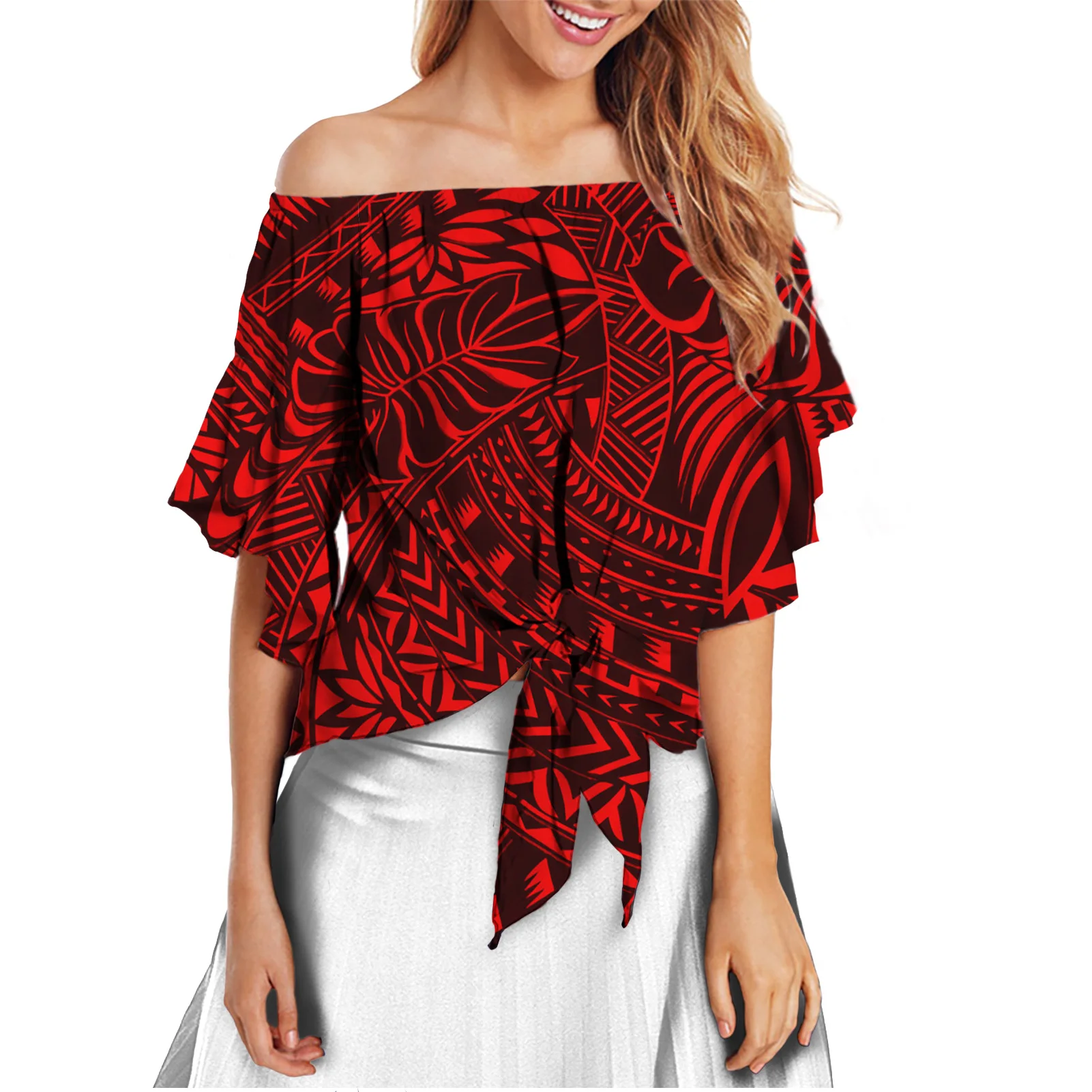 Purple Hawaiian Polynesian Tribal Off Shoulder Blouse for Women Big Size Tie Knot Femme Woman Summer Short Sleeve Tops Shirts
Purple Hawaiian Polynesian Tribal Off Shoulder Blouse for Women Big Size Tie Knot Femme Woman Summer Short Sleeve Tops Shirts