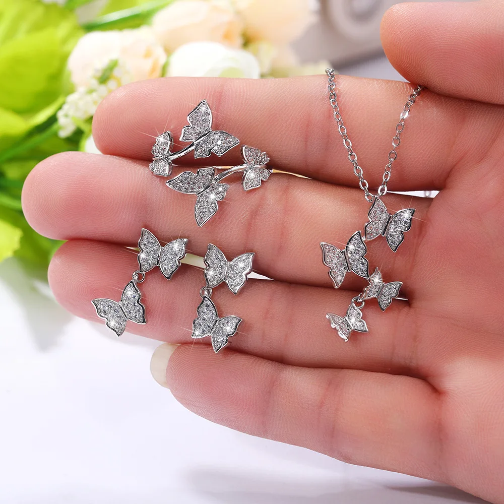 2022 Newest Style Sterling Silver Plated Crystal Rhinestone Butterfly Earrings 4 Pieces CZ Butterfly Earrings For Girls Gift
2022 Newest Style Sterling Silver Plated Crystal Rhinestone Butterfly Earrings 4 Pieces CZ Butterfly Earrings For Girls Gift