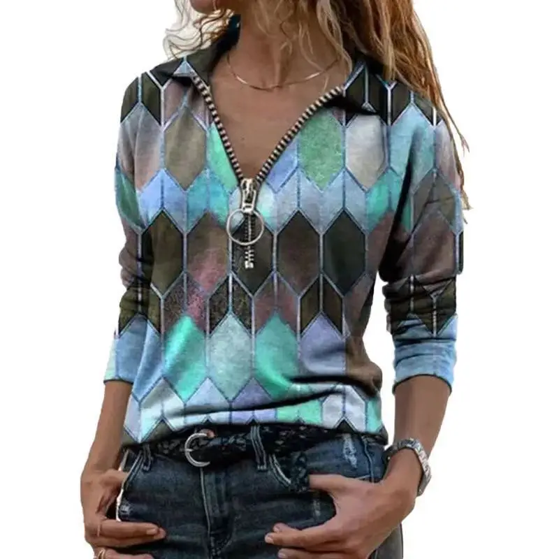 High Quality plus size slim fit fall long Sleeves V-neck women's top Turtleneck Tshirt women blouse Clothing with zippers, 4 colors
High Quality plus size slim fit fall long Sleeves V-neck women's top Turtleneck Tshirt women blouse Clothing with zippers, 4 colors