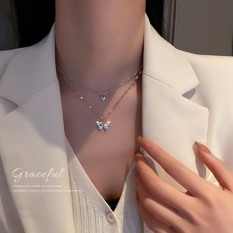 Shiny Party Jewelry White Zircon Crystal Butterfly Pendant Necklace Double Layered Rhinestone Butterfly Necklace
Shiny Party Jewelry White Zircon Crystal Butterfly Pendant Necklace Double Layered Rhinestone Butterfly Necklace