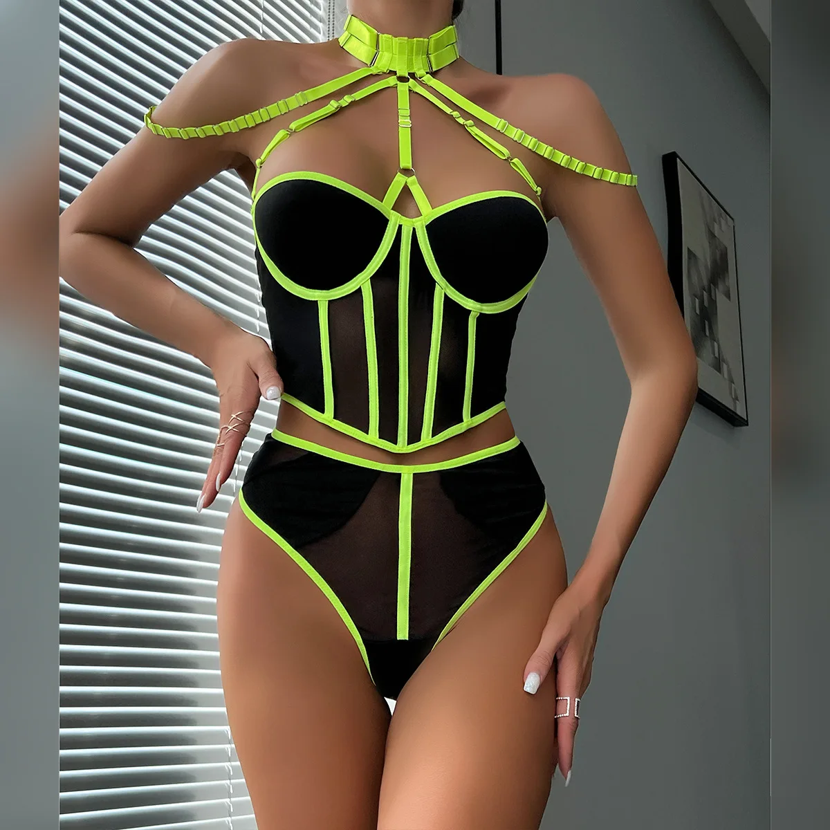 New Design Women Sexy Mesh Transparent Lingerie Set Hot Ladies Multi Color Comfortable Breathable Hang Neck Belt Splicing
New Design Women Sexy Mesh Transparent Lingerie Set Hot Ladies Multi Color Comfortable Breathable Hang Neck Belt Splicing