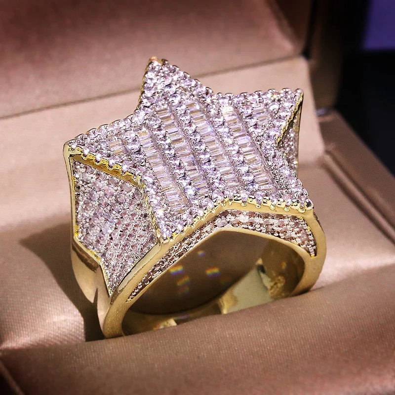 Luxury Gold color Sparkling Full Zircon Star men ring Top quality Hip hop jewelry Boy Gift for friends Punk style ring
Luxury Gold color Sparkling Full Zircon Star men ring Top quality Hip hop jewelry Boy Gift for friends Punk style ring