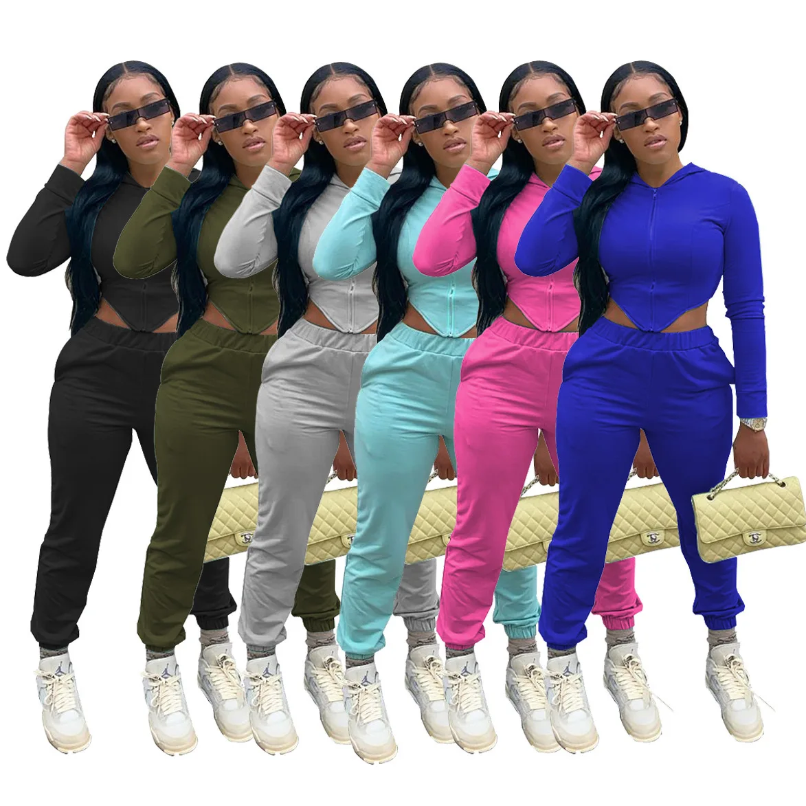 2020 autumn and winter women's casual two piece monochrome solid color hooded outfit
2020 autumn and winter women's casual two piece monochrome solid color hooded outfit