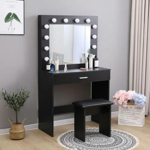 wooden modern style Mirror Makeup Table modern Drawer Dresser dressing table with Lighted, White/black
wooden modern style Mirror Makeup Table modern Drawer Dresser dressing table with Lighted, White/black