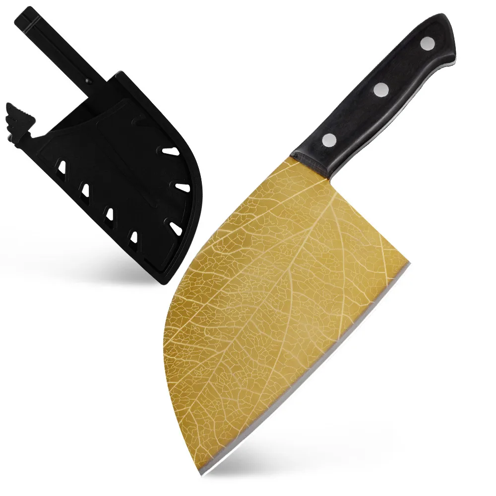 High Quality Titanium Plated Full Tang 4mm Ultra Thick 7 Inch Golden Kitchen Chopping Cleaver Butcher Knife Set With Sheath
High Quality Titanium Plated Full Tang 4mm Ultra Thick 7 Inch Golden Kitchen Chopping Cleaver Butcher Knife Set With Sheath