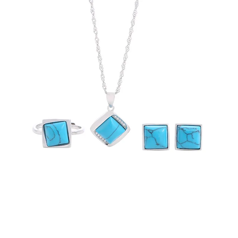 New Style Necklace Ring Earring Turquoise Bridal 925 Sterling Silver Women Jewelry Set
New Style Necklace Ring Earring Turquoise Bridal 925 Sterling Silver Women Jewelry Set