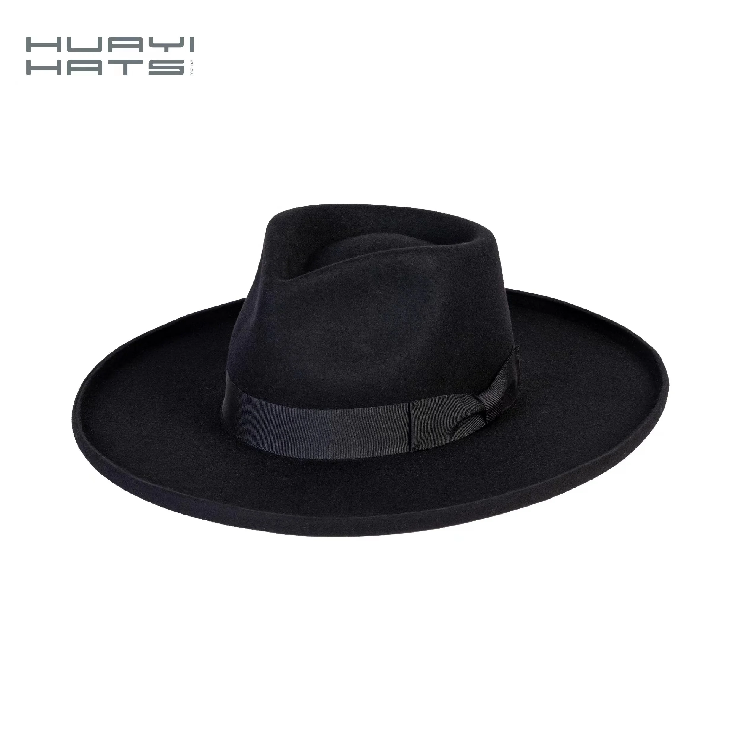 

Huayi hats Classic Pencil Brim Big Hats Wide Brim Fedora Hard Stiffness 100% Wool Felt Hat