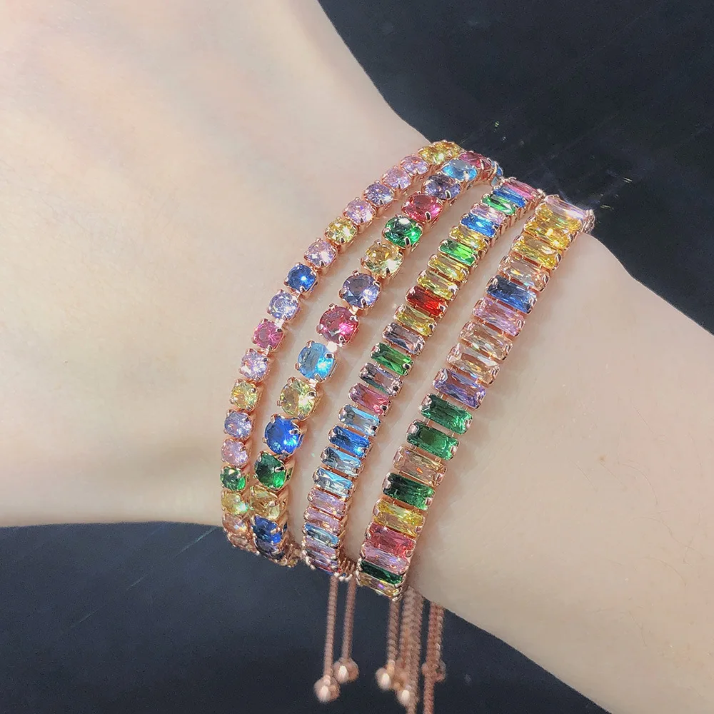 Rectangular Colored Cubic Zirconia Bracelet Adjustable Rainbow Crystal Tennis Chain Bracelet for Women
Rectangular Colored Cubic Zirconia Bracelet Adjustable Rainbow Crystal Tennis Chain Bracelet for Women