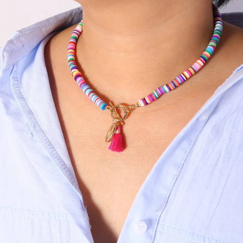 Lovely Alloy Clavicle Chain Beach Shell Pendant Necklace Colorful Tassel Soft Clay Choker Necklaces for Women Party Gift Jewelry
Lovely Alloy Clavicle Chain Beach Shell Pendant Necklace Colorful Tassel Soft Clay Choker Necklaces for Women Party Gift Jewelry