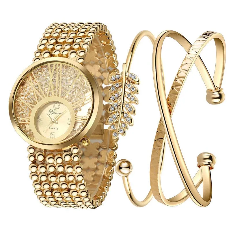 TC Mesh band Classical diamond gold bling leaves alloy bracelet gift set women watch
TC Mesh band Classical diamond gold bling leaves alloy bracelet gift set women watch