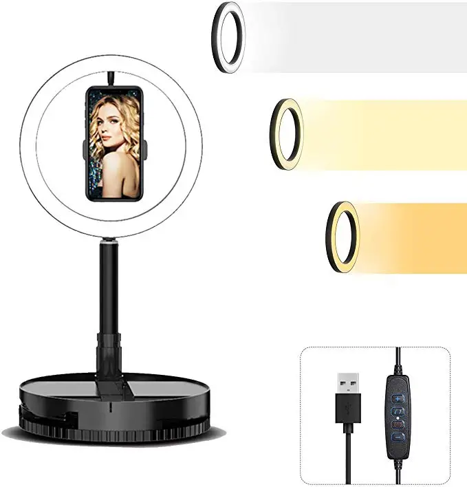 70 Folded Length (mm) and 1680 Extended Length (mm) professional video camera stand + cell phone clip 10 inch led ring light
70 Folded Length (mm) and 1680 Extended Length (mm) professional video camera stand + cell phone clip 10 inch led ring light