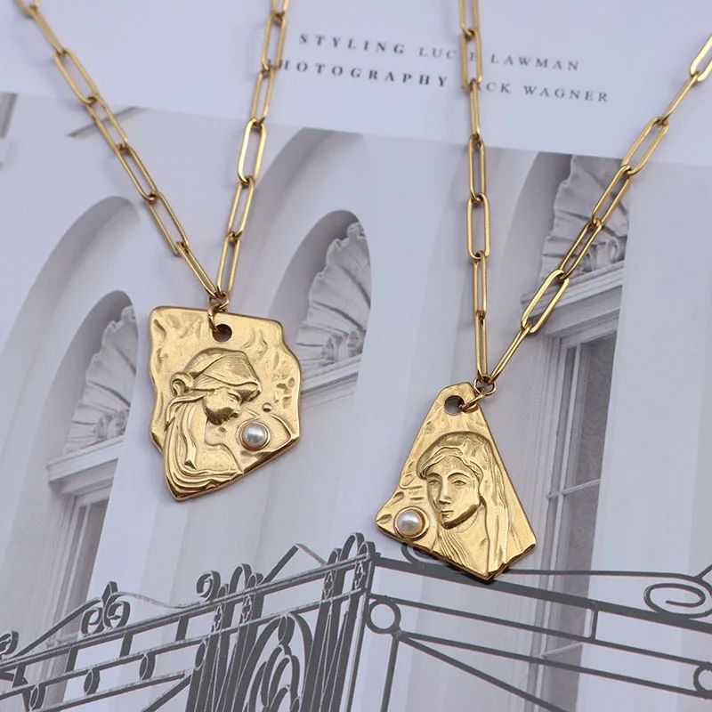 18K Gold Plated Titanium Steel Long Necklace Jewelry Women Freshwater Pearl Irregular Portrait Pendant Stainless Steel Necklaces
18K Gold Plated Titanium Steel Long Necklace Jewelry Women Freshwater Pearl Irregular Portrait Pendant Stainless Steel Necklaces