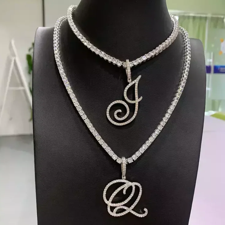 iced out diamond necklace with letter silver gold tennis chain cursive letter pendant
iced out diamond necklace with letter silver gold tennis chain cursive letter pendant