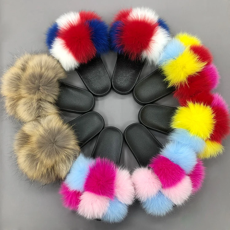 Mix Colors Big Fur Pom Pom Slides Slippers Wholesale Genuine Fluffy Real Raccoon Fox Fur Slides Slippers, Customized color
Mix Colors Big Fur Pom Pom Slides Slippers Wholesale Genuine Fluffy Real Raccoon Fox Fur Slides Slippers, Customized color