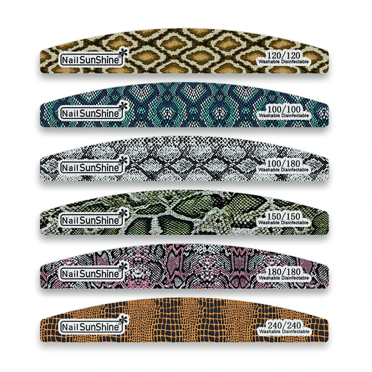 Double Side Emery Half Moon Snake Skin Pattern Strong Nail File Pack OEM Bulk Personal Logo Nail Salon Tool Nail File 100/100, Blue/green/yellow/purple/brown
Double Side Emery Half Moon Snake Skin Pattern Strong Nail File Pack OEM Bulk Personal Logo Nail Salon Tool Nail File 100/100, Blue/green/yellow/purple/brown