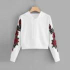 Custom Fall And Spring Embroidery Hoodie Rose Patch Embroidered Raw-hem Cropped Top Pullover Hoodies Women
