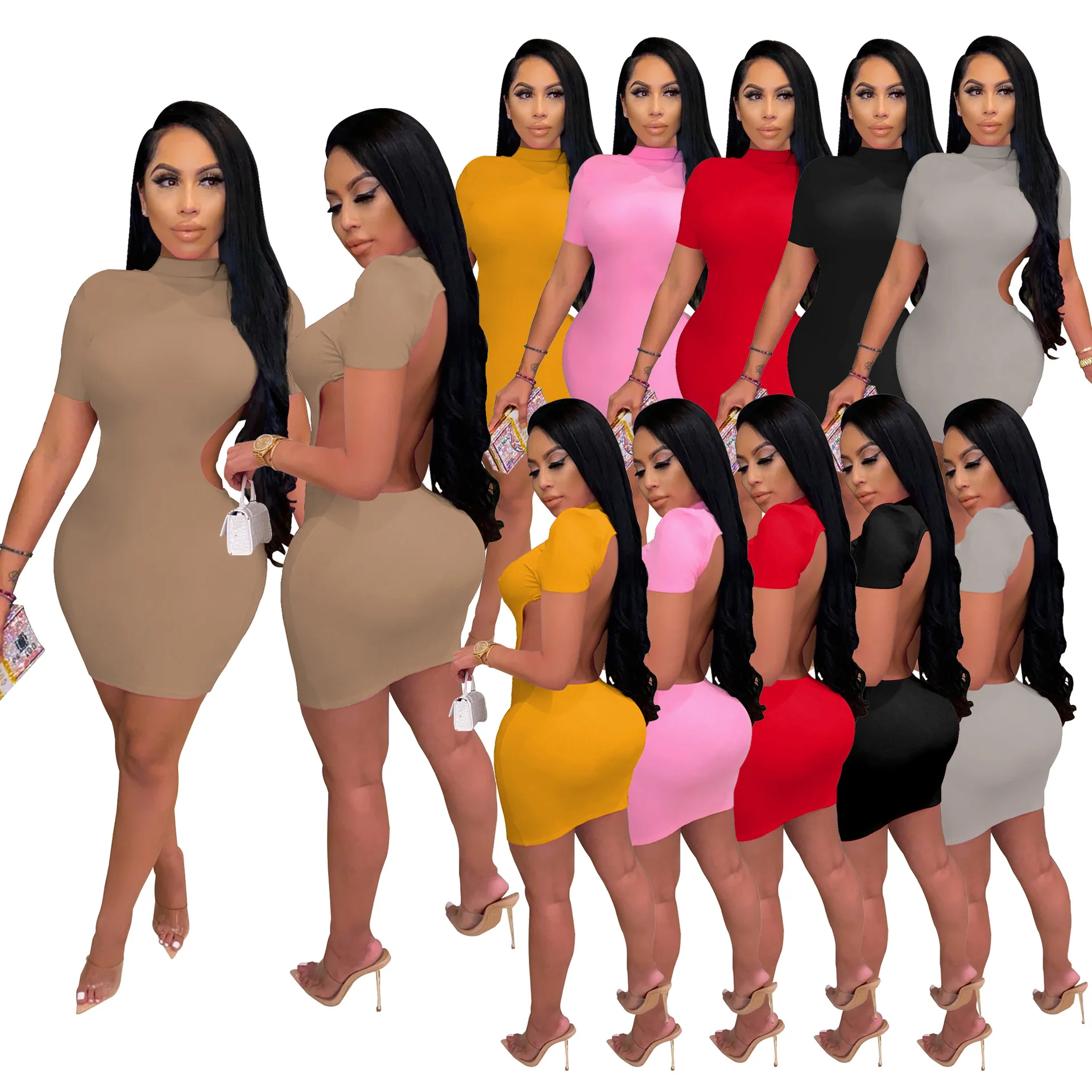 Custom LOGO 2021 Summer Women Clothing Dresses Short Sleeve Solid Color Casual Outfit Backless Bodycon Short Women Dress Sexy, Shown
Custom LOGO 2021 Summer Women Clothing Dresses Short Sleeve Solid Color Casual Outfit Backless Bodycon Short Women Dress Sexy, Shown