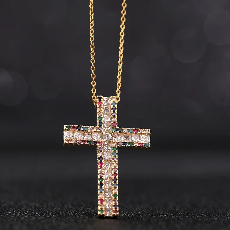 Noble Luxury Colorful Full Diamond Cross Pendant Necklaces 18K Real Gold Plated Multi Color Crystal Cross Necklaces
Noble Luxury Colorful Full Diamond Cross Pendant Necklaces 18K Real Gold Plated Multi Color Crystal Cross Necklaces