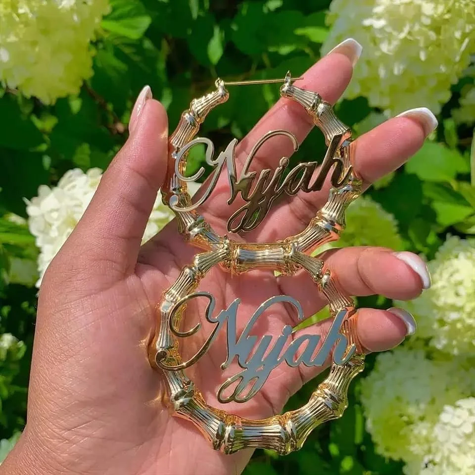 Personalized Name font bamboo hoop christmas custom name earrings For Women Girls acrylic Hoop Earrings
Personalized Name font bamboo hoop christmas custom name earrings For Women Girls acrylic Hoop Earrings