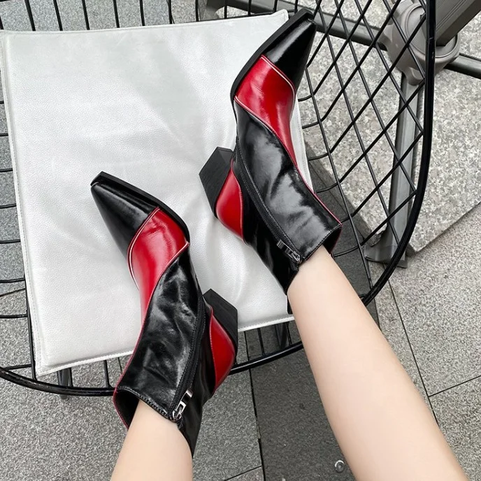 Western Hot Style Color Block Chunky Heels Women Short Booties Cowhide Upper Pointed Toe Side Zip Ankle Boots Wholesale, Red,brown
Western Hot Style Color Block Chunky Heels Women Short Booties Cowhide Upper Pointed Toe Side Zip Ankle Boots Wholesale, Red,brown
