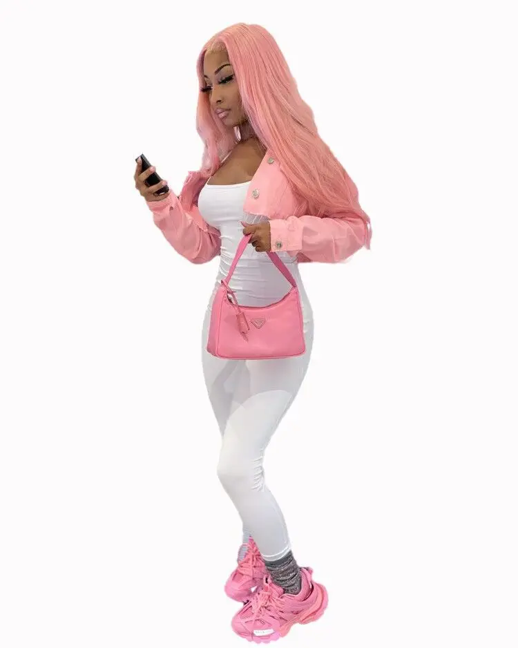 Women's pink long-sleeved cropped denim jacket crop top women's jacket women's short jacket, Picture
Women's pink long-sleeved cropped denim jacket crop top women's jacket women's short jacket, Picture