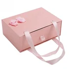Custom luxury pink foldable Paper Gift Box Packaging Recyclable foldable gift box with ribbon
